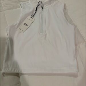 Emahn XS Cropped White Sleeveless Sports Top With 1/4 zipper